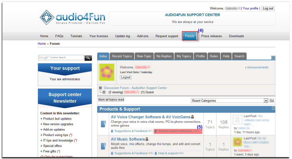 Fig 3: Support Center - Forum page